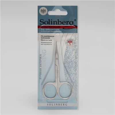 Ножницы маникюрные Solinberg, для кутикулы, загнутые, узкие, 10 см, в блистере, цвет серебристый, 62000/2