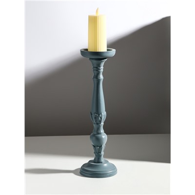 Деревянный подсвечник на 1 свечу «Колонна цветочная», серо-сиреневый, 10×10×37 см