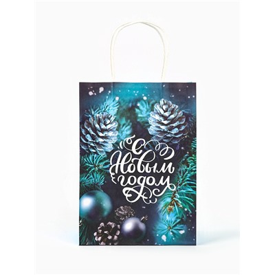Пакет бумажный подарочный новогодний крафт «С Новым годом» 18×8×25 см