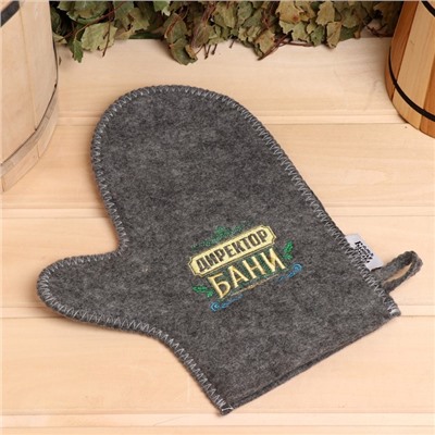 Рукавица для бани для бани и сауны «Директор бани», полиэфир 70%, шерсть 30%, серая, «Добропаровъ»