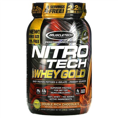 Muscletech, Performance Series, Nitro Tech, 100% Whey Gold (100% сыворотка), двойной шоколад, 1,02 кг (2,24 фунта)