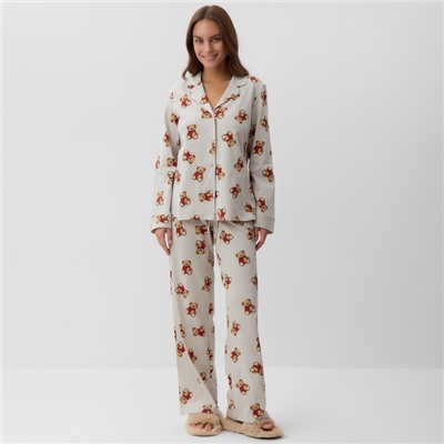 Пижама новогодняя женская (рубашка, брюки) KAFTAN «Мишка в шарфе», размер 52-54