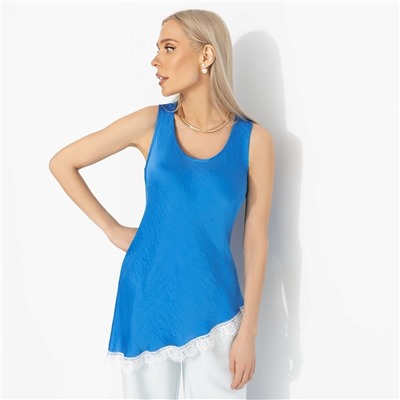 Топ, комбинированный с кружевом, Следи за мной (синий)