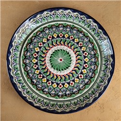 Ляган узбекский Риштанская керамика «Узоры», для плова, d=36 см, синий