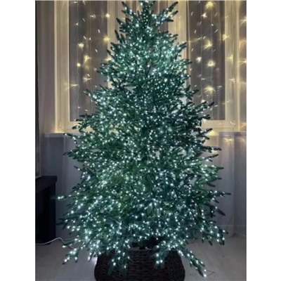 Гирлянда нить МИШУРА, хвойная лапа, (провод БЕЛЫЙ) с ПУЛЬТОМ, свечение холодное - белое