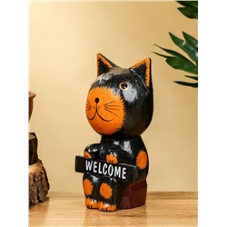 Сувенир «Кот с табличкой WELCOME», 10×7×16 см, дерево, чёрно-рыжий