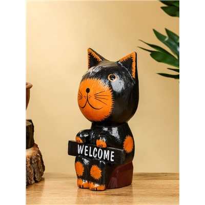 Сувенир «Кот с табличкой WELCOME», 10×7×16 см, дерево, чёрно-рыжий