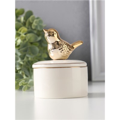 Шкатулка для украшений керамика с золотой линией «Птичка», с крышкой, 7×7×9 см