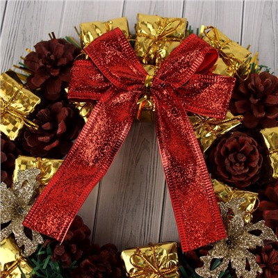 Венок новогодний d=22 см «Зимнее волшебство. Бант», бант с шишками и подарками