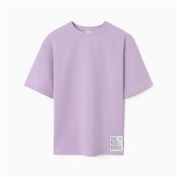 Футболка оверсайз с нашивкой женская MINAKU: One Most Brand, сиреневая, размер 46