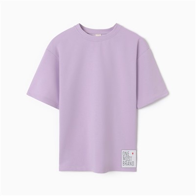 Футболка оверсайз с нашивкой женская MINAKU: One Most Brand, сиреневая, размер 46