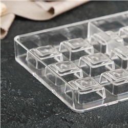 Форма для конфет и шоколада KONFINETTA «Тоффи. Квадрат», 27.5×13.5×2.5 см, 21 ячейка 2.5×1.5 см, прозрачная