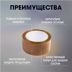 Лента клейкая ТУНДРА, коричневая, 45 мкм, 48 мм × 66 м