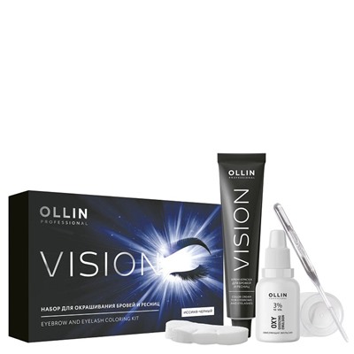 OLLIN VISION НАБОР для окрашивания бровей и ресниц (Иссиня-черный) 20 мл