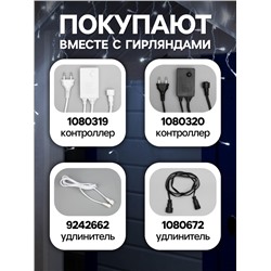 Гирлянда «Бахрома» 3×0.6 м, IP44, УМС, прозрачная нить, 160 LED, свечение белое, мерцание белым, 220 В