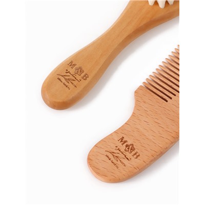 Расческа детская, деревянная с натуральной щетиной, гребень, набор 2 шт., M&B