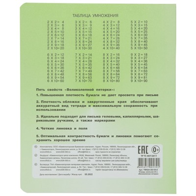 Тетрадь А5 24 л клетка КФОБ "Великолепная 5"