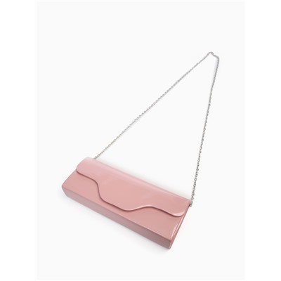 Сумка-клатч женская вечерняя на магните, на длинной цепочке, лаковая, однотонная, розовая