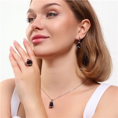 Комплект ювелирная бижутерия серьги, кулон и кольцо 20 р, покрытие: посеребрение, вставка: фианит, цвет: фиолетовый, арт.313.071-20