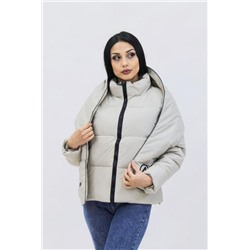 Демисезонная женская куртка весна осень _дутый шарф-косынка 8193 (Бежевый)