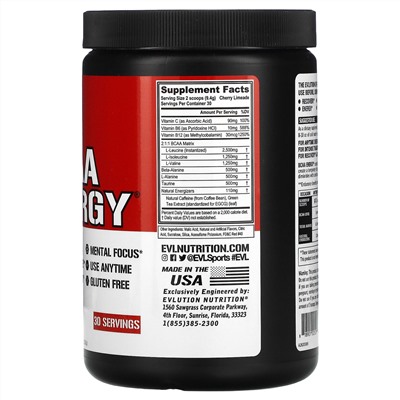 EVLution Nutrition, BCAA Energy, Cherry Limeade, 9.95 oz (282 g)