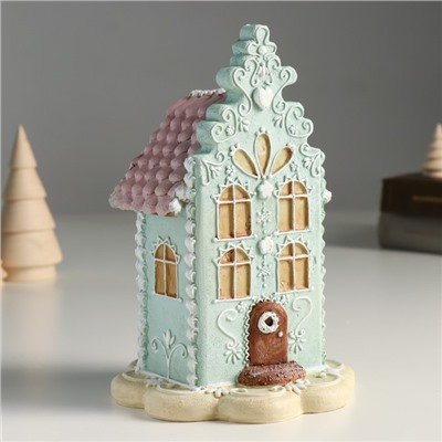 Фигурка полистоун «Пряничный домик голубой с розовой крышей», 13×13×20 см