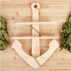 Полка - вешалка для бани и сауны «Якорь», деревянная, настенная, 2 крючка, «Добропаровъ»