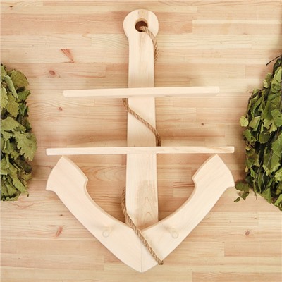 Полка - вешалка для бани и сауны «Якорь», деревянная, настенная, 2 крючка, «Добропаровъ»