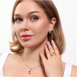 Комплект ювелирная бижутерия серьги, кулон и кольцо 18 р, покрытие: посеребрение, вставка: фианит, цвет: желтый и прозрачный, арт.313.108-18