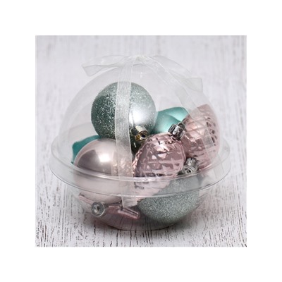 Ёлочные игрушки «Джоан», новогодние, набор 10 шт., розово-зелёный