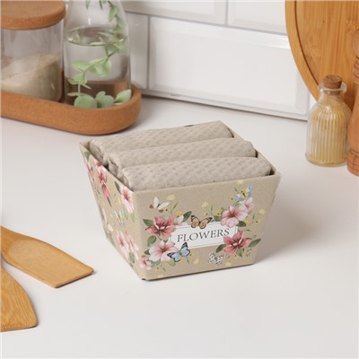 Набор полотенец «Этель» Flowers, 35×60 см - 3 шт., 100% хлопок