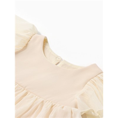 Платье нарядное для девочки MINAKU: PartyDress, с рюшами, рост 116-122 см, бежевое