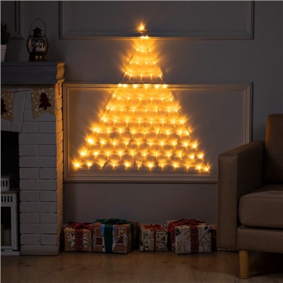 УЦЕНКА Гирлянда «Сеть-ёлка» 1×1 м, IP20, тёмная нить, 90 LED, свечение тёплое белое, 8 режимов, 220 В