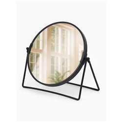 Зеркало настольное, двустороннее, с увеличением, металлическое, 19×19.5 см, (d=16 см), чёрное