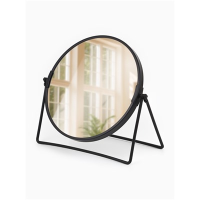Зеркало настольное, двустороннее, с увеличением, металлическое, 19×19.5 см, (d=16 см), чёрное