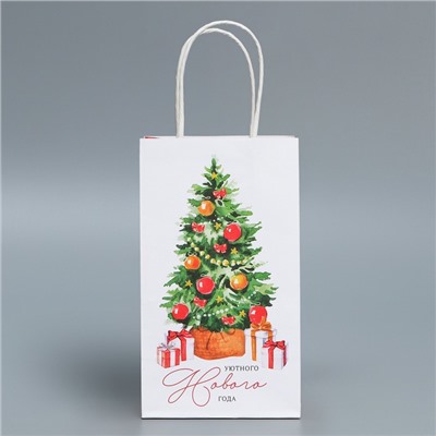 Пакет подарочный новогодний крафтовый «Уют в доме», 12×21×9 см