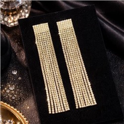 Серьги длинные женские вечерние со стразами, цвет: золотистый и прозрачный, арт.012.047