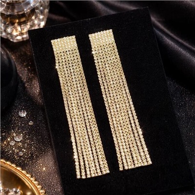 Серьги длинные женские вечерние со стразами, цвет: золотистый и прозрачный, арт.012.047