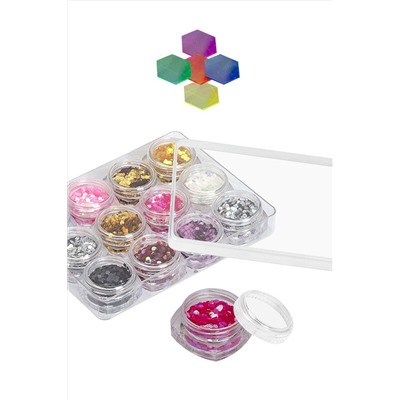 Nail Art Набор пайеток шестиугольники, 12 шт/наб. KRISTALLER, 1107642