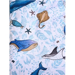 Постельное белье детское поплин с простыней на резинке - Киты