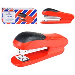 Степлер 24/6&26/6 (мощность 20 листов, глубина скрепления 50 мм) пластиковый, 2 вида скрепления, антискользящее основание, в картонной коробке, красный