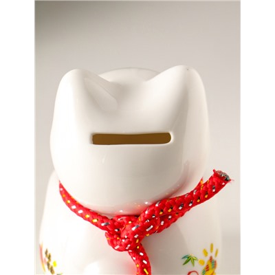 Копилка для денег «Кот Манэки-нэко с веером», керамика, 7.8×7.5×12.5 см