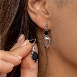 Серьги ассиметрия коллекция "Дубай" покрытие посеребрение, камень прозрачный, черный, 122502, арт.947.654