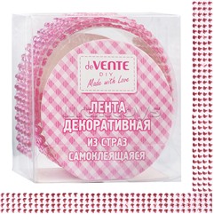 Клейкая лента декоративная "Стразы" розовая, акриловые стразы на полиэтиленовой основе, 16 ммx50 см, картонная втулка, в пакете с блистерным подвесом