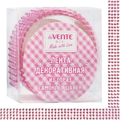 Клейкая лента декоративная "Стразы" розовая, акриловые стразы на полиэтиленовой основе, 16 ммx50 см, картонная втулка, в пакете с блистерным подвесом