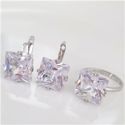 Комплект ювелирная бижутерия серьги и кольцо 18 р покрытие: посеребрение, вставка: фианиты, цвет: прозрачный, арт.215.455-18