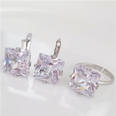 Комплект ювелирная бижутерия серьги и кольцо 18 р покрытие: посеребрение, вставка: фианиты, цвет: прозрачный, арт.215.455-18