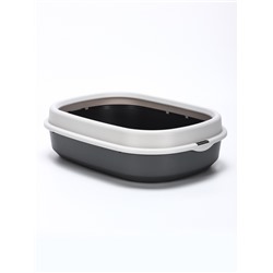 Лоток для кошек Фур-Мур 48×35.5 см с бортом + совок, Soft-touch. смоки