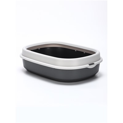 Лоток для кошек Фур-Мур 48×35.5 см с бортом + совок, Soft-touch. смоки