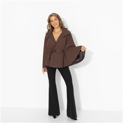 Жакет‑кейп на подкладе, Дикое притяжение (с поясом, брауни)